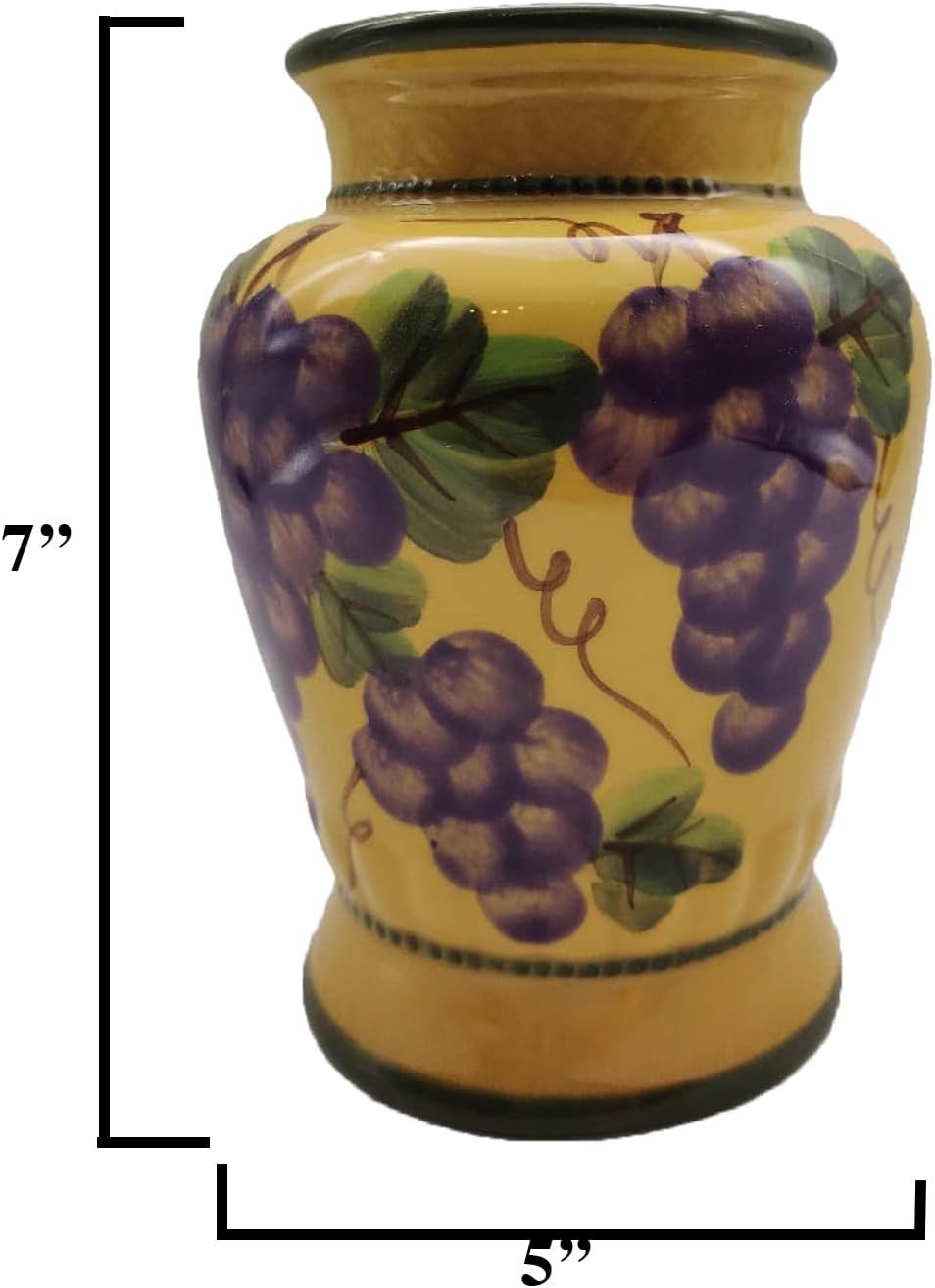 ACK Ceramic Hand Painted Tuscany Grape Decor Utensil Holder, Utensil Crock, Modern Kitchen Decor, Kitchen Storage with Tools