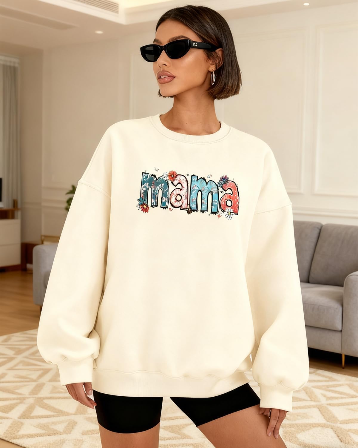 HEYTALALA Mama Sweatshirt for Women Oversized Crewneck Pullover Hoodies Graphic Tops Long Sleeve Mom Shirts - Image 5