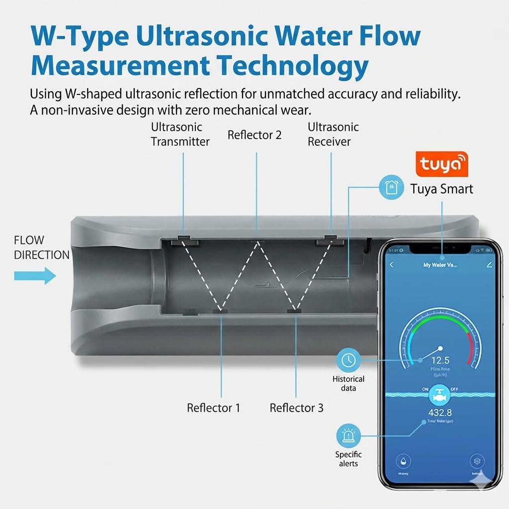 Válvula de Agua Inteligente Haozee WiFi con Cierre automático, Funciona con detectores de Fugas y medidores de Flujo, batería integrada, para tuberías de 3/4" DN20.