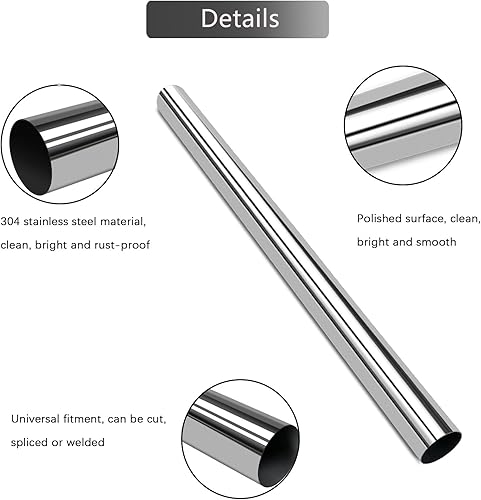 Miniatura 5 de GeilSpace Tubo de escape de 2.5 pulgadas, tubo recto, tubo de acero inoxidable 304, 48 pulgadas de largo, tubos industriales de bricolaje (2.5