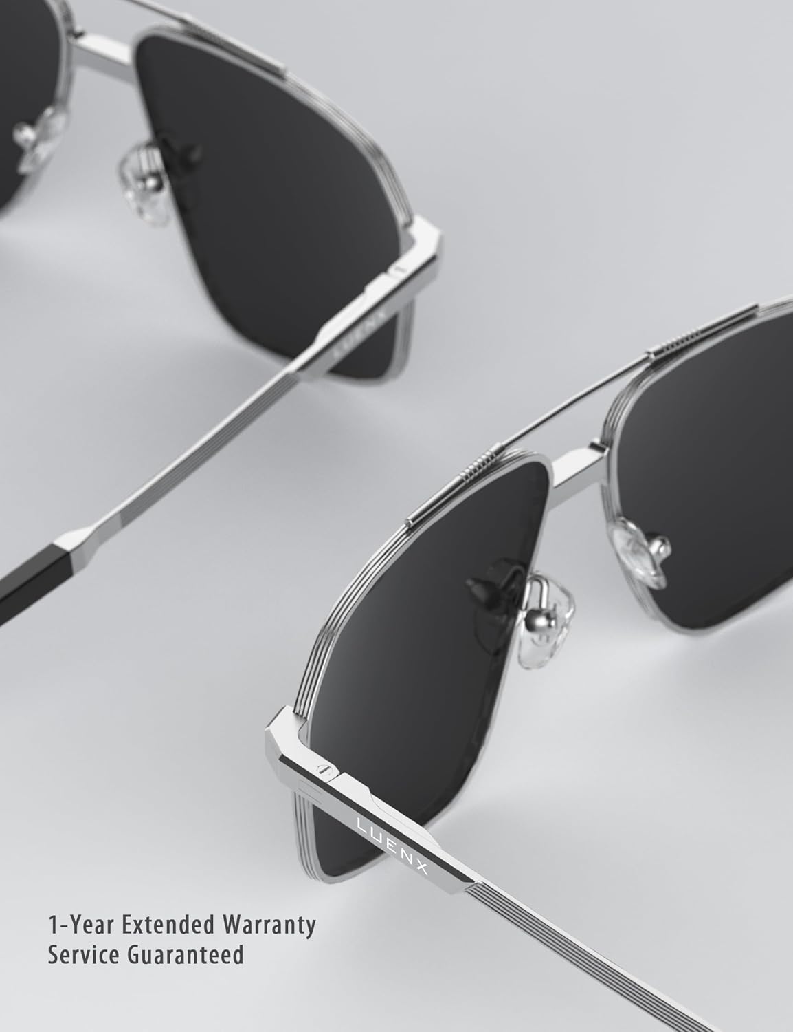 LUENX Aviator Sunglasses for Men Square Polarized Polygon Sun Glasses UV400 Protection - Image 7