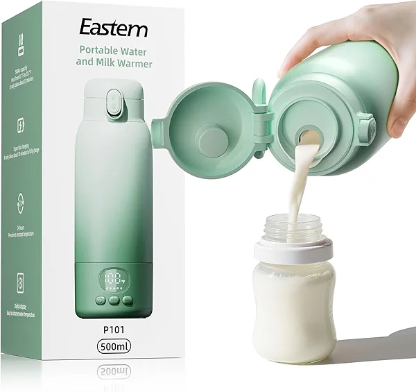 Portable Bottle Warmer for Travel - Portable Milk Warmer for Baby - Fast Heating Fast Heating Breast Milk & Formula Warmer 17oz Capacity, Adjustable Temp Long Battery Life for Outdoor Airplane and Car