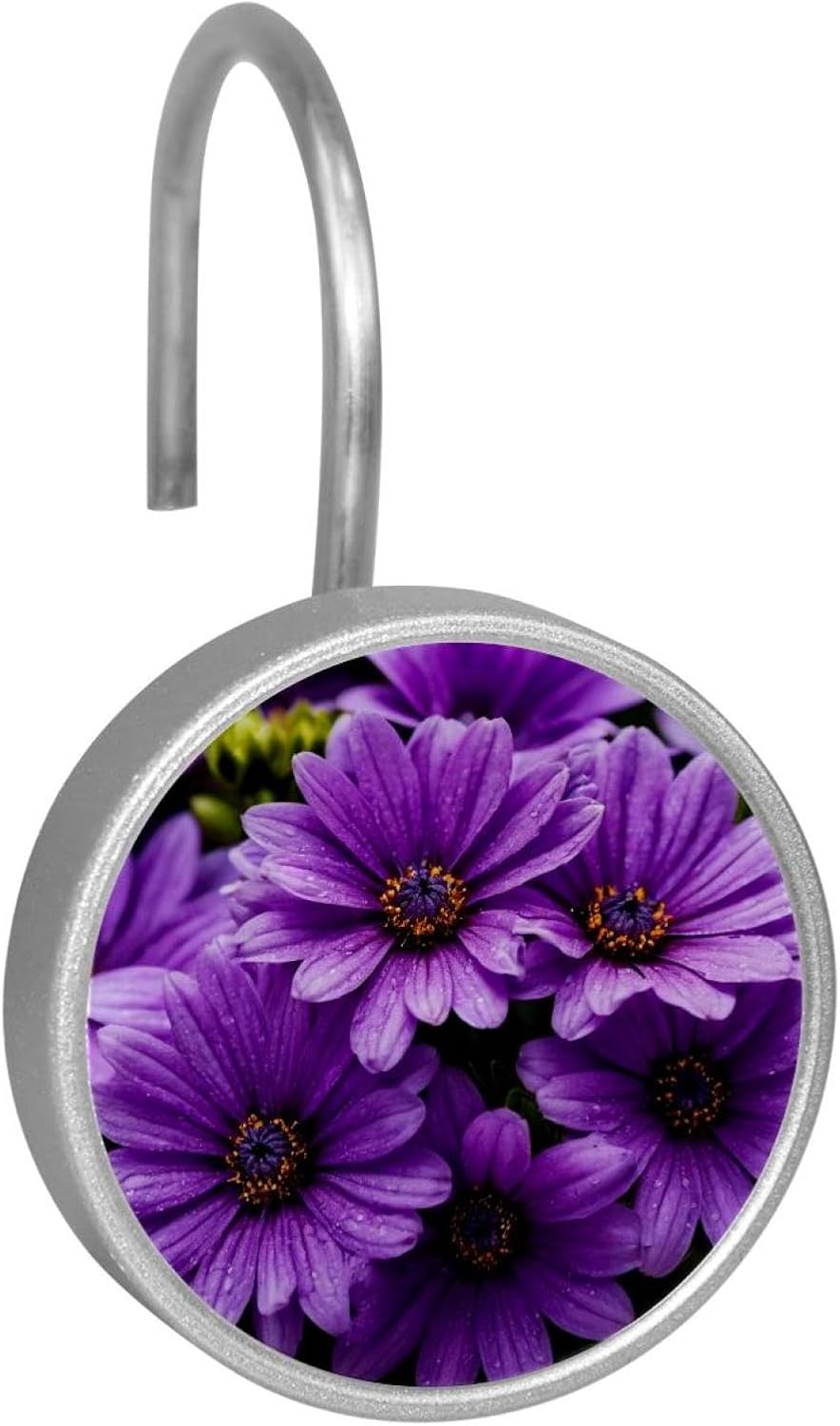 Set of 12 Shower Curtain Hooks, Shower Curtain Rings Crystal Glass Decorative Bathroom Hook, Purple Flowers (1)