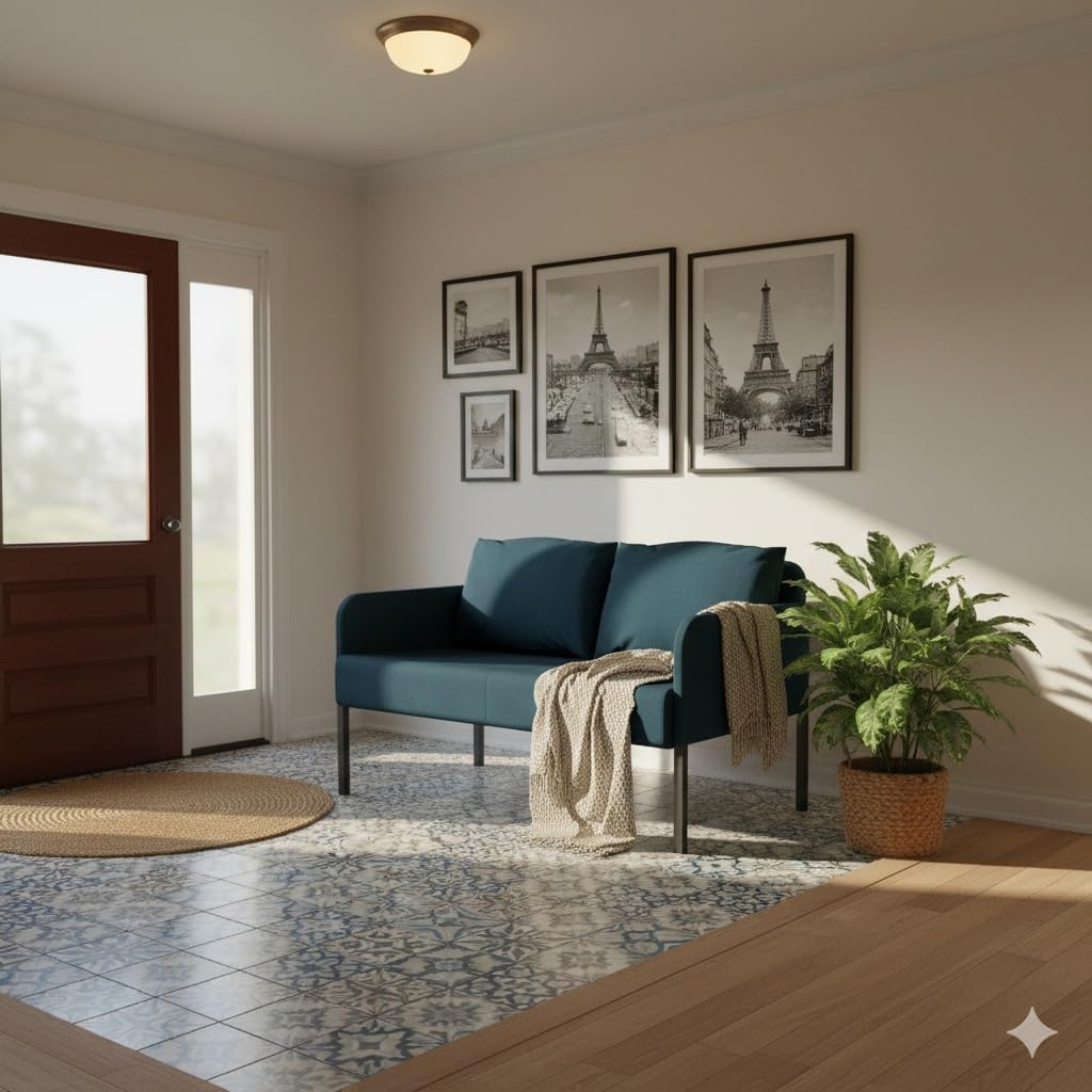Fabulcozy, Sofá de 2 Plazas, Pequeño Sofá de Lino con Bolsillos Laterales, Estructura de Madera y 4 Patas Metálicas, Incluye 2 Cojines, Fácil Montaje, Ahorra Espacio para Salón o Piso,Azul