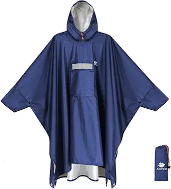 ANYOO Hooded Rain Poncho for Adults Waterproof Lightweight Rain Coat for Men Women Reusable Rain Jacket for Emergency Outdoor