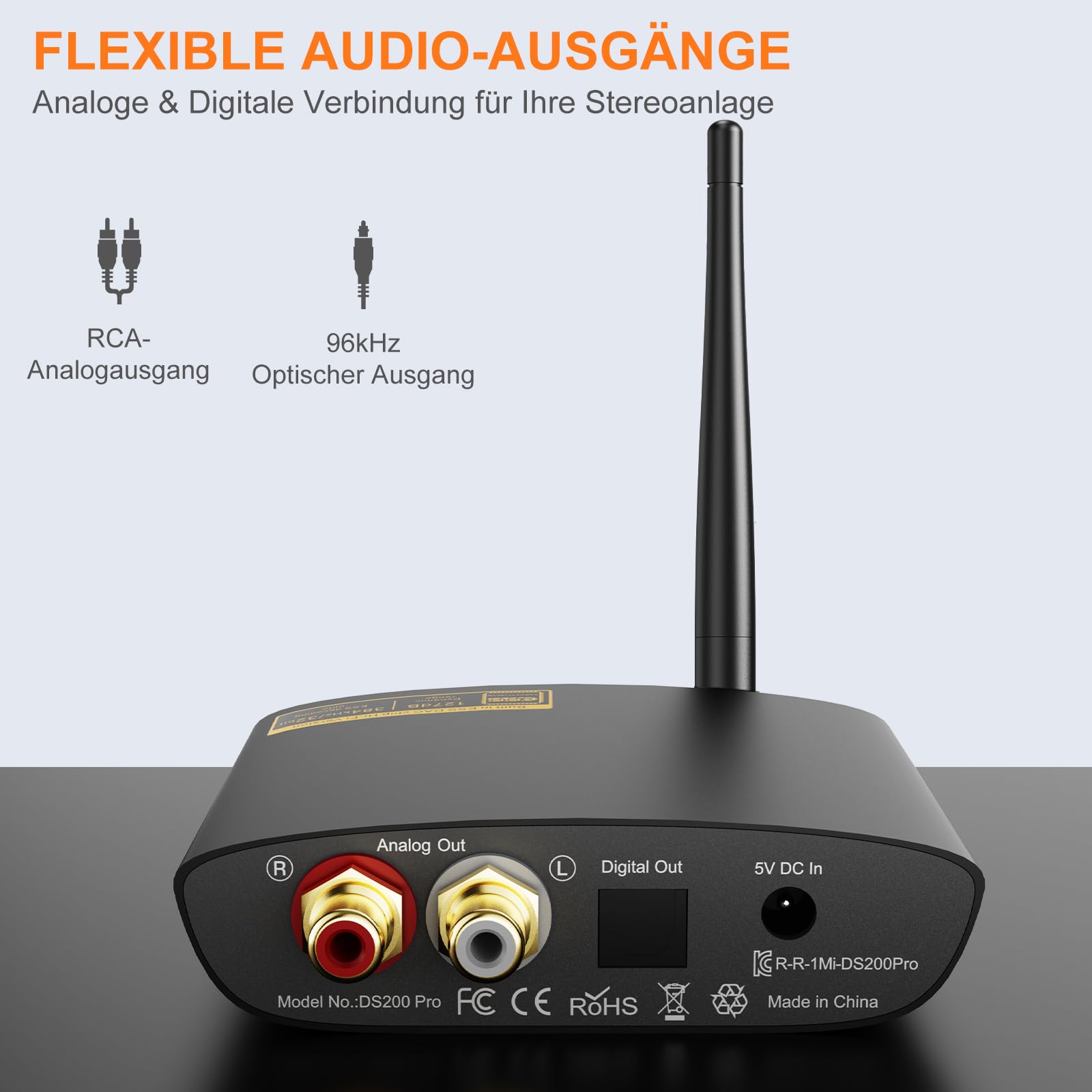 1Mii HiFi Bluetooth 5.3 Empfänger LDAC aptX HD Audio Adapter 384kHz/32bit DAC Optisch RCA Schwarz