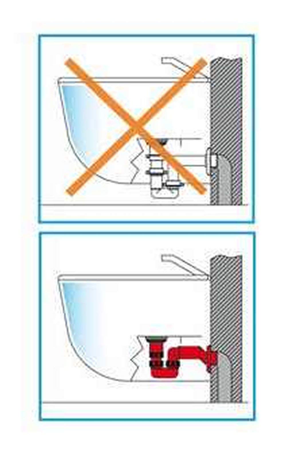 Lira Sifone Salvaspazio per Lavabo e Bidet con Attacco 1″ e 1″ 1/4 (Diam. 32 e 40), Sifone Eccentrico per Lavandino Bagno e Bidet