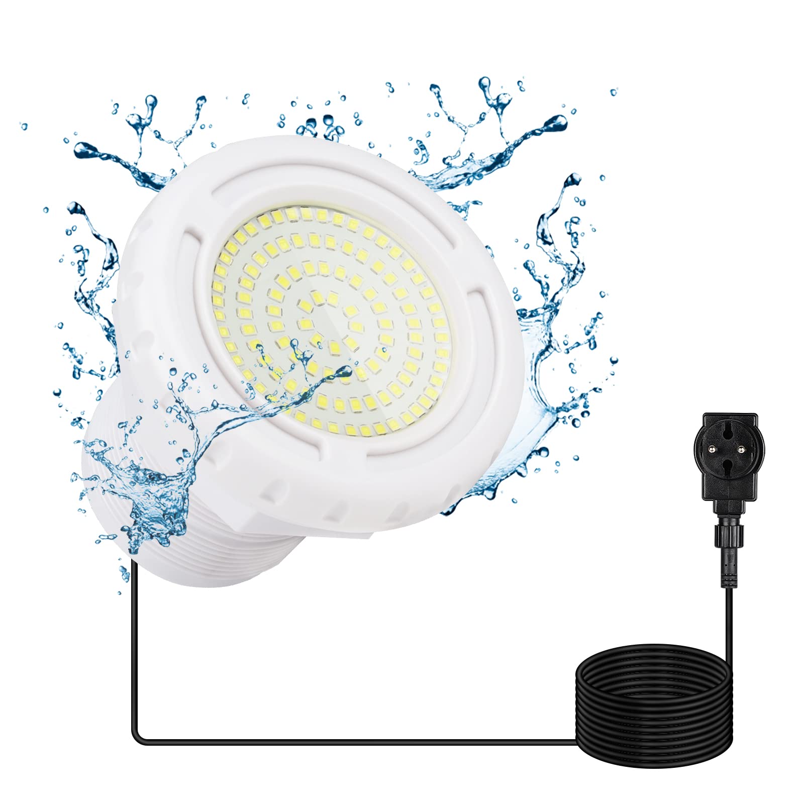 LED Poolbeleuchtung Unterwasser für Aufstellpool, 12W kalte weiße Frame Pool Poolbeleuchtung, 12V LED Unterwasserscheinwerfer IP68 Wasserdicht mit 7m Kabel,Außengewinde 2 ¼ Zoll
