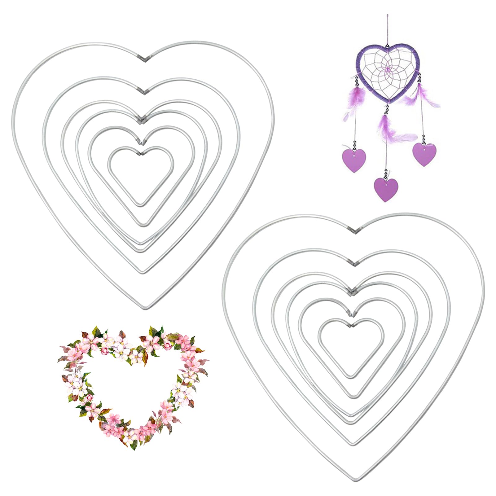 thumbnail: GLOREX Metalen Hartenset - 3 Witte Frames (15, 20, 28 Cm) Voor Knutselen & Decoratie