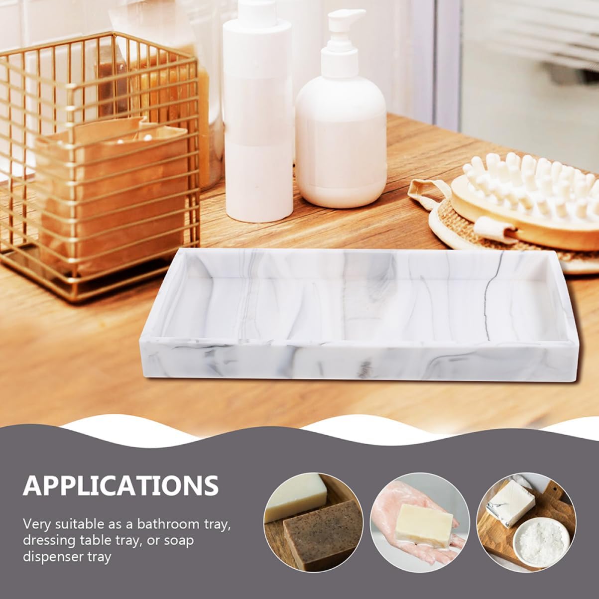 Cabilock 9pcs Silicone Vanity Tray Marble Design Bathroom Organizer for Cosmetics Toiletries and Essentials for Countertops and Dressers