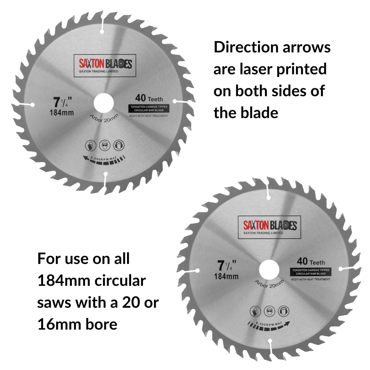 Saxton TCT - Lama circolare da 184 mm, C, foro 20 mm (anello da 16 mm), confezione da 3