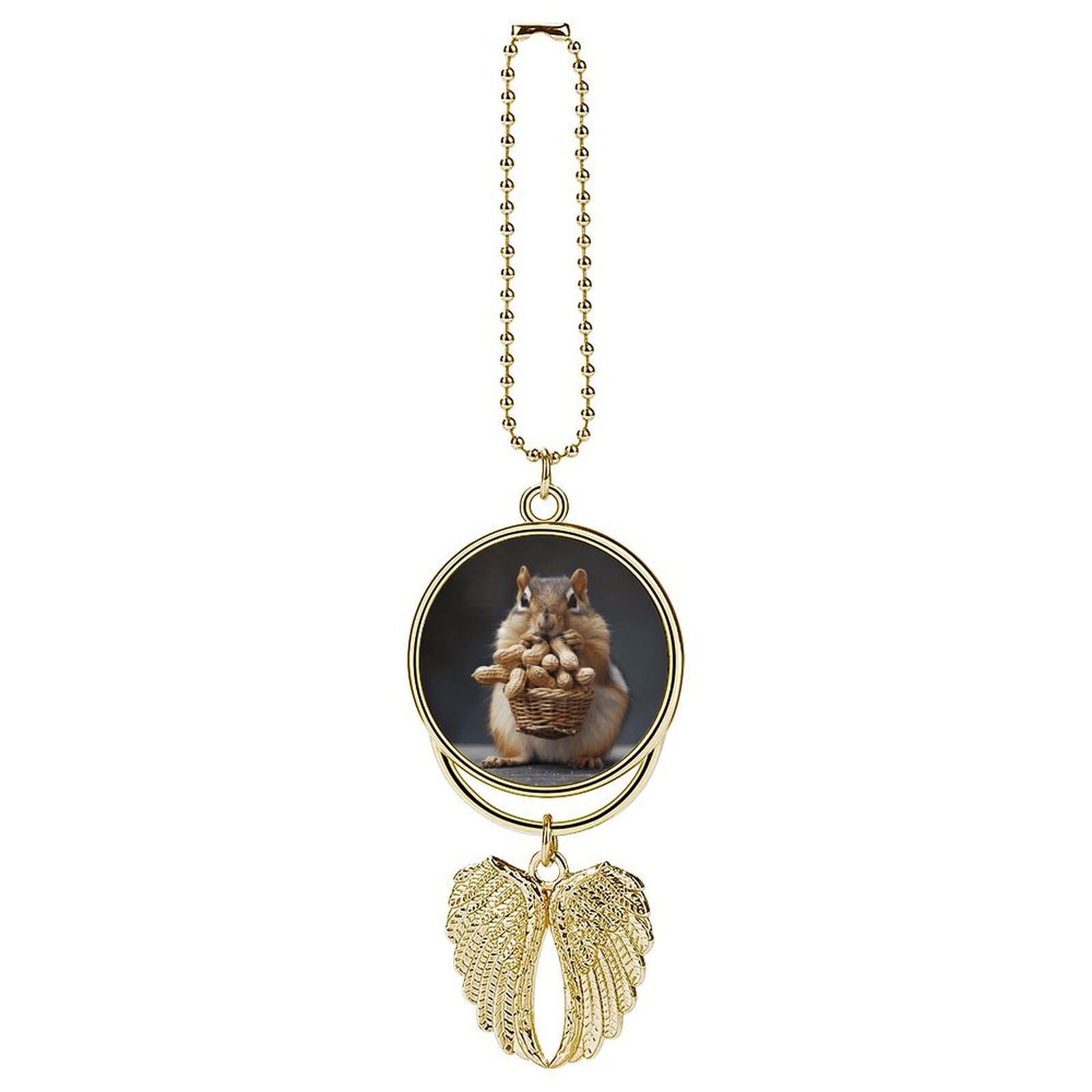 Squirrel and Peanut Car Charm, Alloy Rear View Mirror Pendant, Bling Funny Car Hanging Ornament Gift for Women Men, Car Pendant Lucky Auto Interior Decoration Accessories Golden-Style
