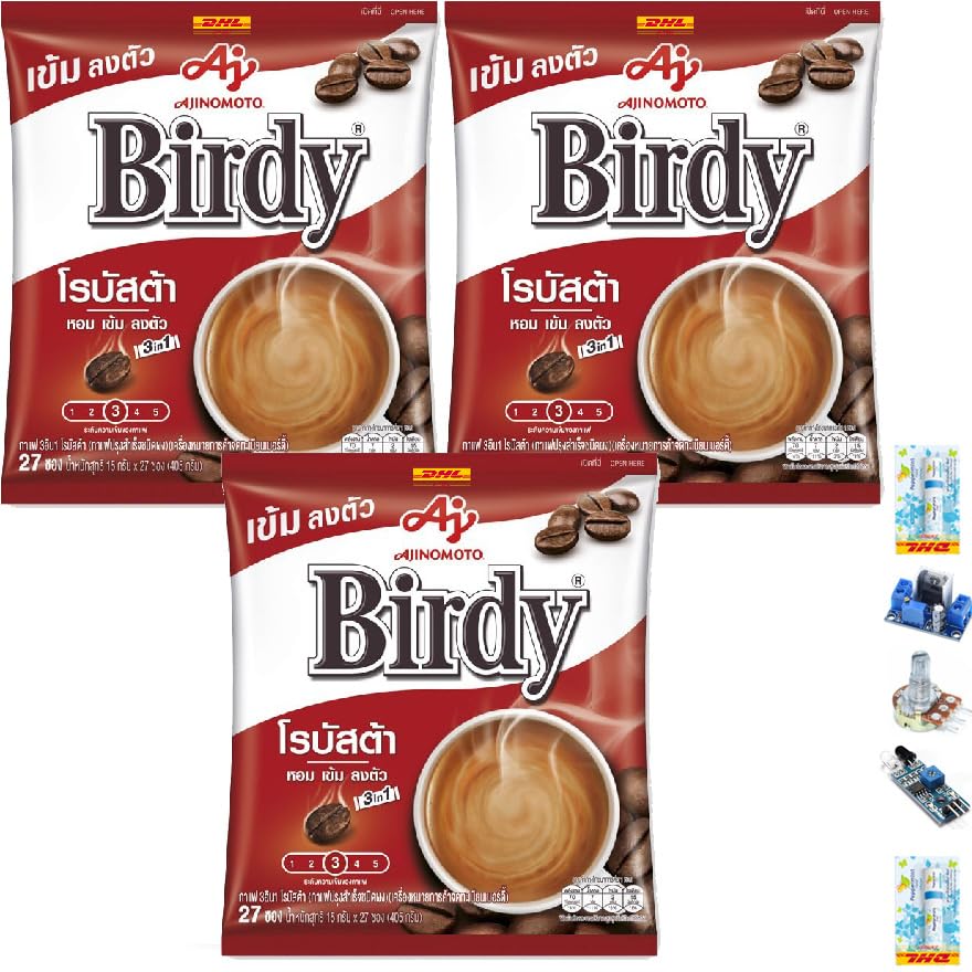 Birdy Instant Coffee Mix Healthy 3in1 405 grams (27 Sachets) Vegan Snack Robusta (of 3) By Thaigiftshop [Get Free Tomato Facial Mask] image 4