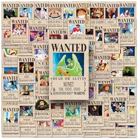 100Pcs for One Piece Wanted Poster Stickers, Cute Vinyl Waterproof Pirate Manga Sticker for Notebook, Water Bottles, Laptop, Skateboards, Luggage, Phone Suitcase, Guitar.