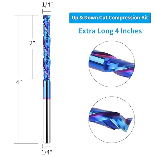 Miniatura 8 de Brocas de compresión en espiral de 14 de pulgada, longitud de corte de 1-14 pulgadas, extra largas de 3 pulgadas, fresas de carburo para fresas CNC