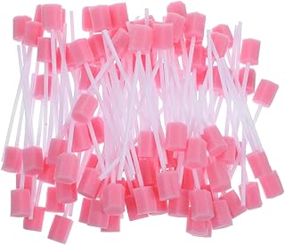FiTspi 100 hisopos desechables de esponja para el cuidado bucal con palo, color rosa, prácticos hisopos dentales para limpieza de dientes
