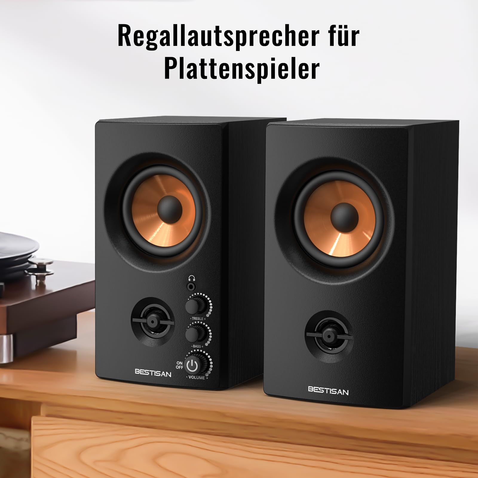 BESTISAN Aktive Regallautsprecher mit Bluetooth- und RCA-Eingang | HiFi-Klang für PC, Desktop, Gaming | Kompakte Holz-Lautsprecher, 7,6 cm (3 Zoll)