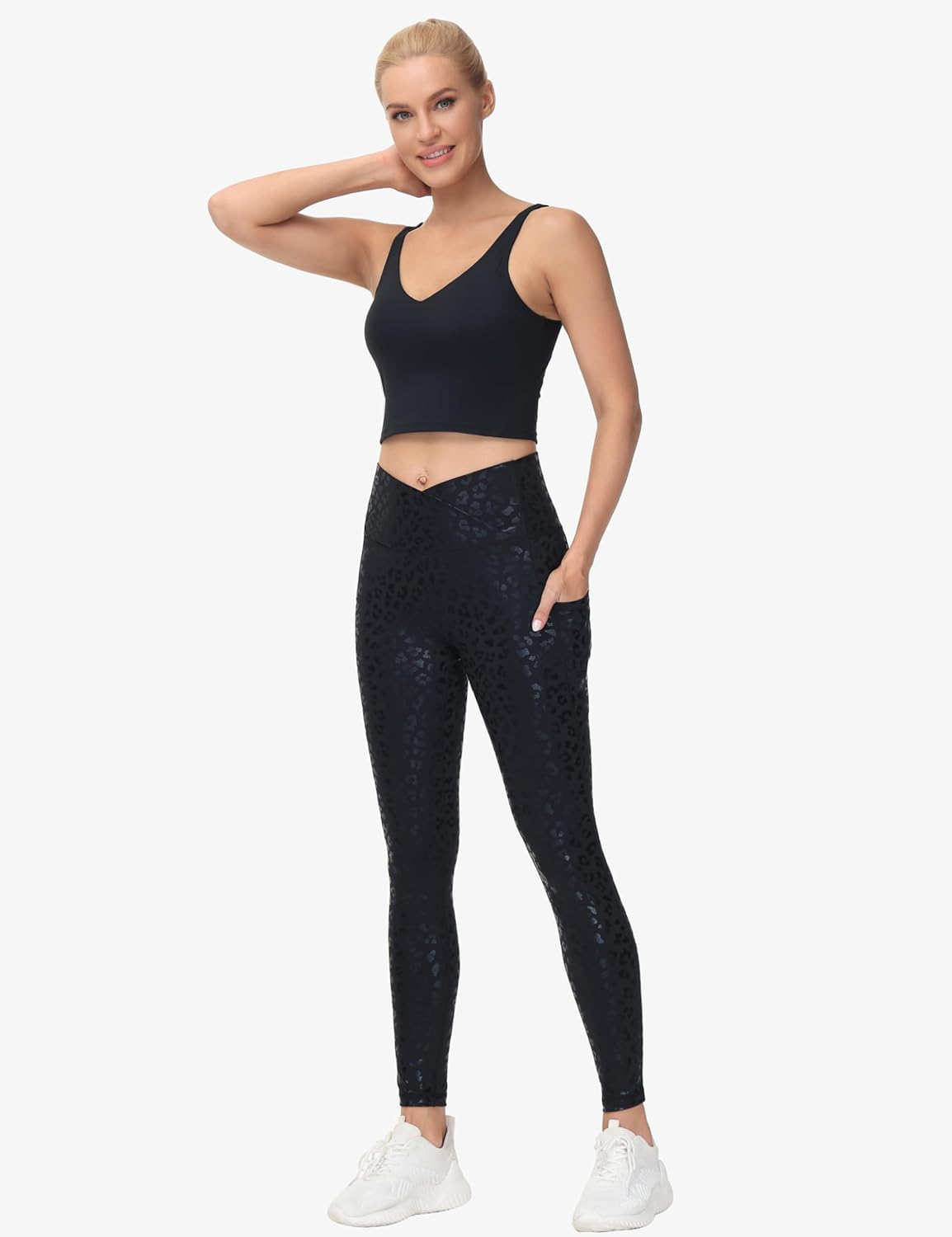 THE GYM PEOPLE Women's Cross Waist Workout Leggings Tummy Control High Waisted Athletic Yoga Pants with Pockets - Image 3