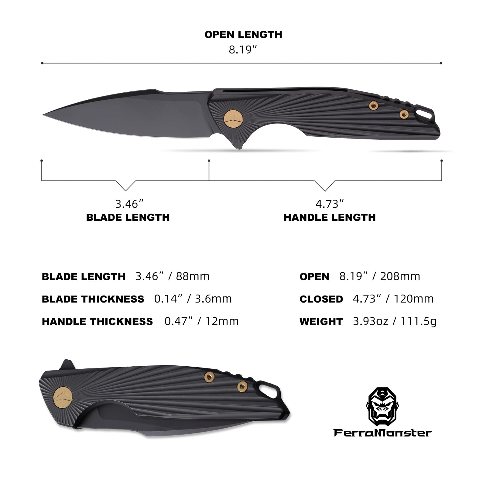 Taschenmesser Klappmesser Outdoor Messer Survival Messer EDC Einhandmesser mit Taschenclip, Tasche - M390 Stahl, Griff mit Titan - Männer Geschenk (Schwarz)