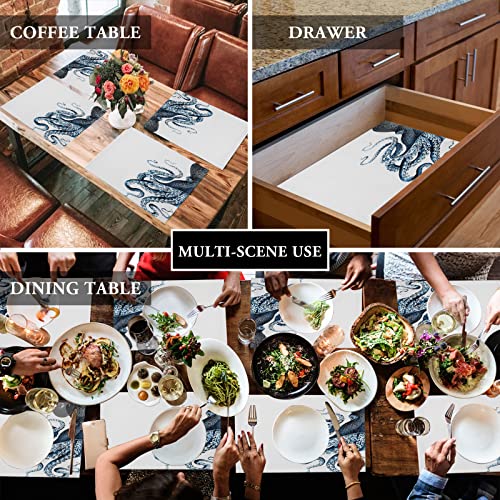Octopus Placemats For Dining Table Set Of 6, Nautical Sea Ocean Giant Octopus Tentacles Kraken Table Mats Stain Resistant Heat Insulation Non-Slip Washable Table Decoration For Kitchen, Blue #TOP3