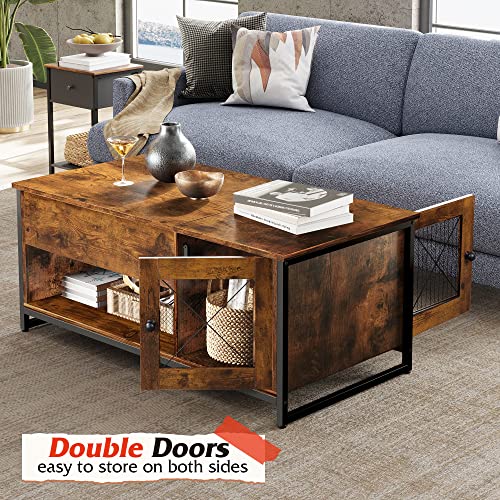 Wlive Lift Top Coffee Table With Storage,Hidden Compartment And Open Shelf,Living Room Tables With Metal Mesh Door Cabinet For Home, Office,Rustic Brown #TOP7