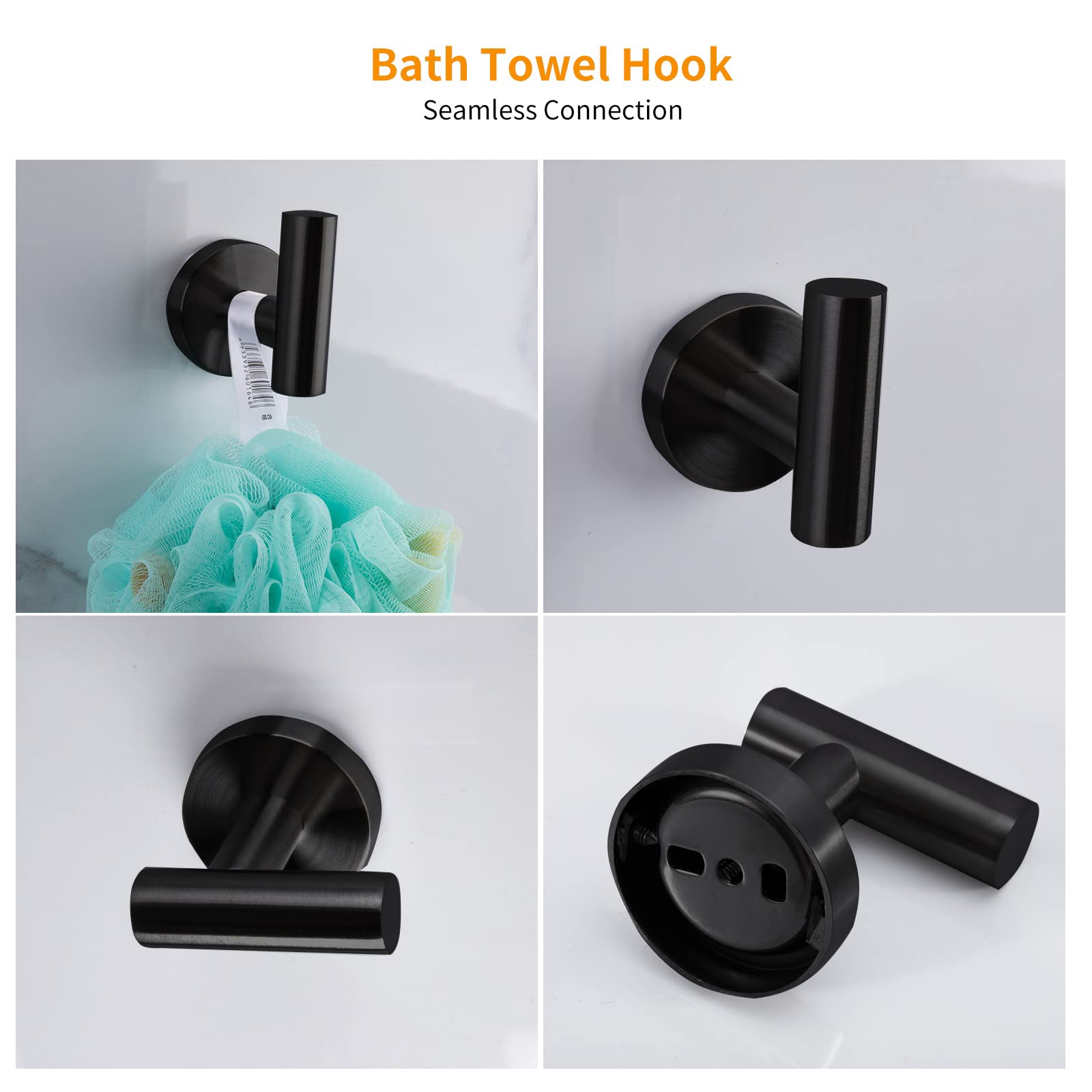 Fapully Badezimmer-Set 4-tlg. – Handtuchstange, Ring, Haken & Papierhalter In Matt-Schwarz