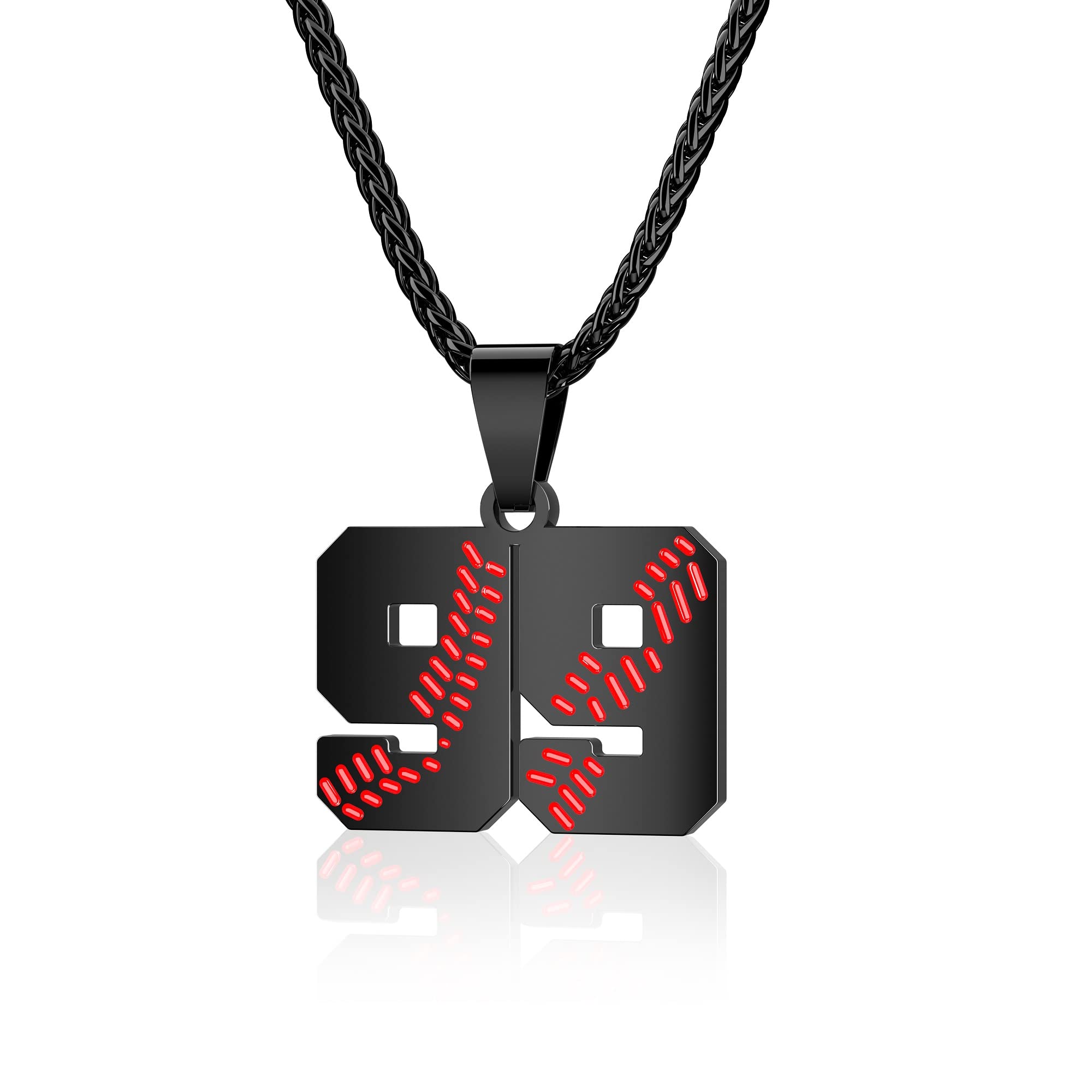 SaipulusiUpgraded Version Baseball Number Necklace for Boys 00-99 Baseball Jersey Number Necklace Stainless Steel Personalized Number Pendant Necklace Baseball Gift for Boys Men with Gift Box