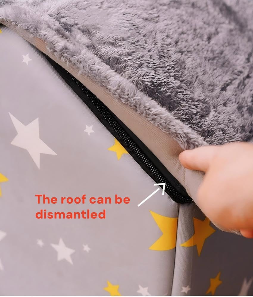 Scnbom Dog House Indoor Puppy Cave Cat Nest Kennel Pet Bed Portable Memory Sponge Foldable Houses with Cushion (Grey, S:Size fits 3.5kg/8lbs (Pets)) - Image 5