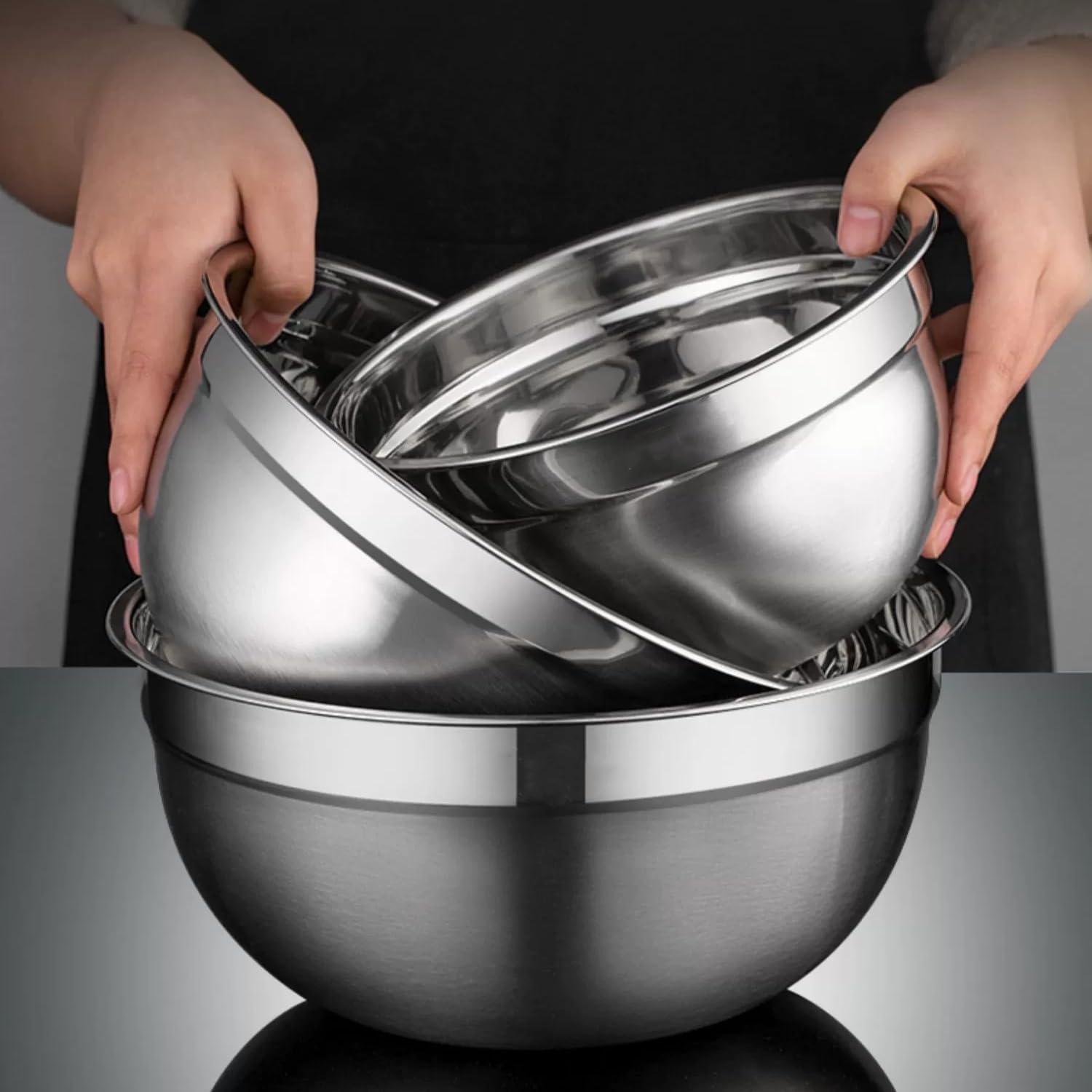 Zestaw misek do mieszania z hermetycznymi pokrywkami, 23-częściowy duży zestaw misek ze stali nierdzewnej i 400 ml mierników oraz przybory kuchenne, metalowe gniazdkowane miski 6,7/5,6/4,2/3,3/2,3L do