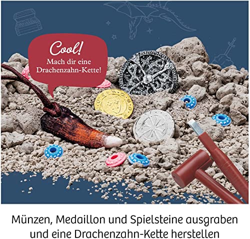 KOSMOS 657994 Ritter-Schatz, Grabe Funkelnde Münzen und Spielsteine aus, für Mittelalter-Fans und kleine Archäologen, Experimentierset mit Hammer und Meißel, Für Kinder ab 7-10 Jahre – Bild 4