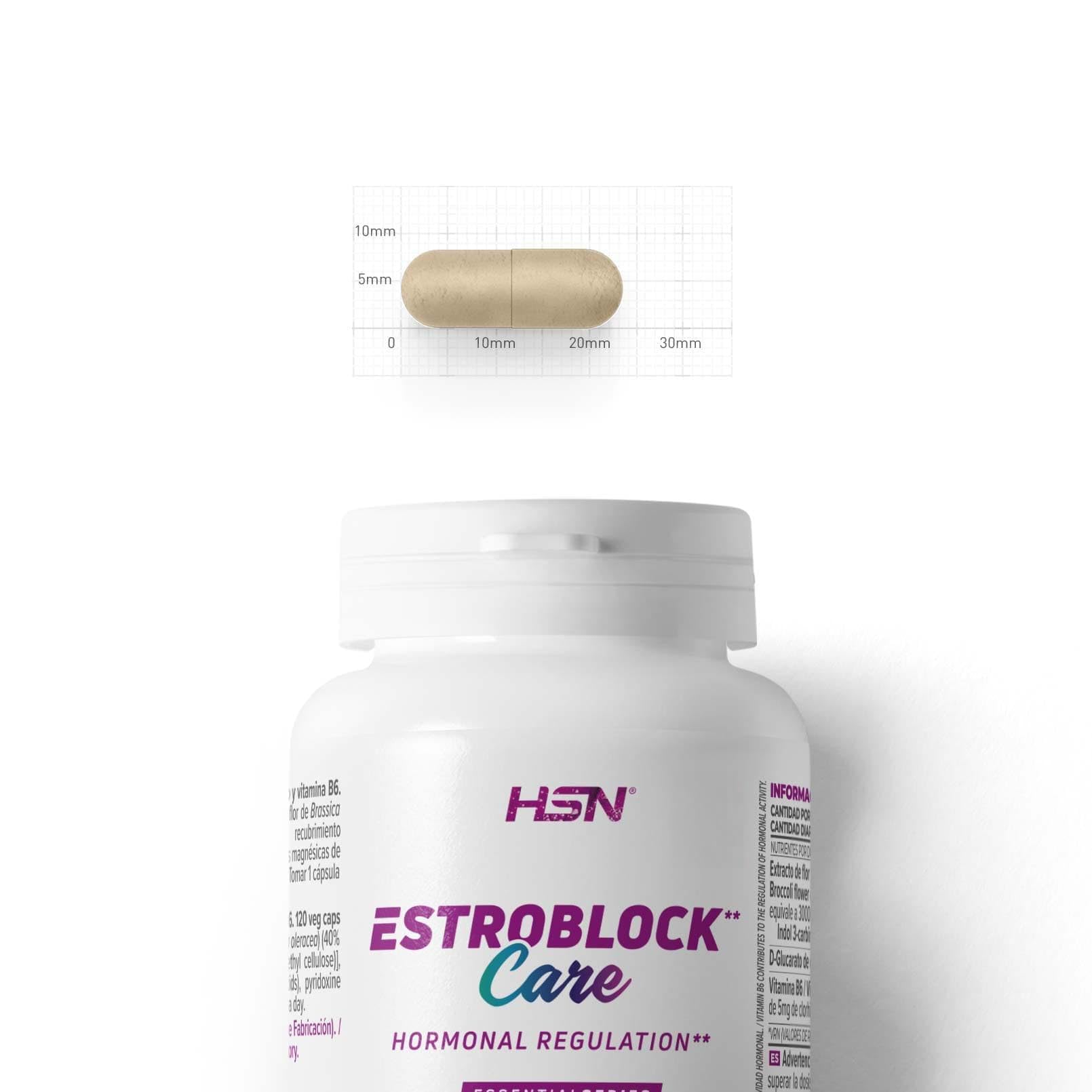 HSN Estroblock Care Control Estrógenos* | 120 Capsulas Vegetales | Indol-3-Carbinol (I3C) + D-Glucarato de Calcio + B6 | *La vitamina B6 ayuda a regular la actividad hormonal | Vegano Sin Gluten