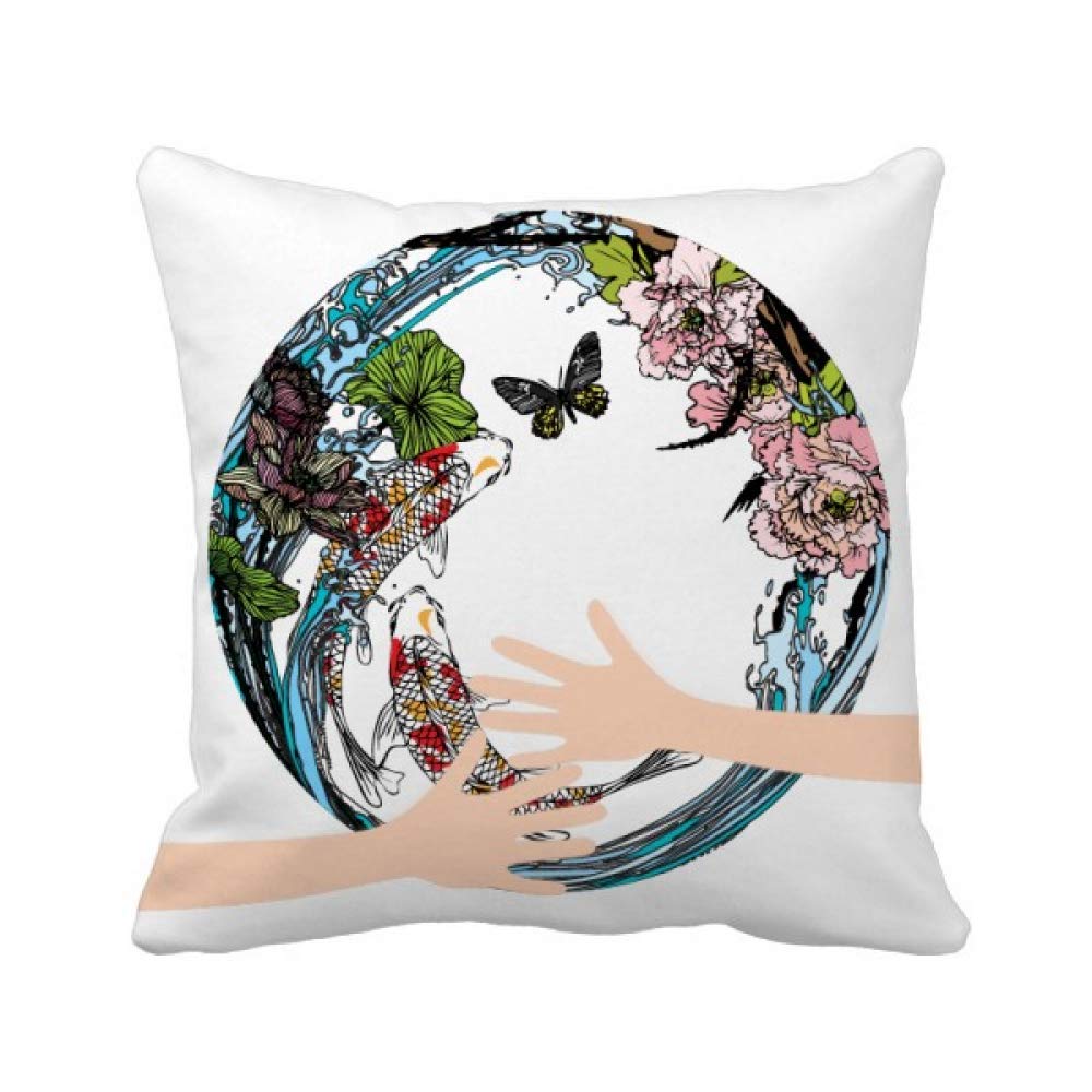 Carpe géométrique housse de coussin haut de gamme lotus et pivoine