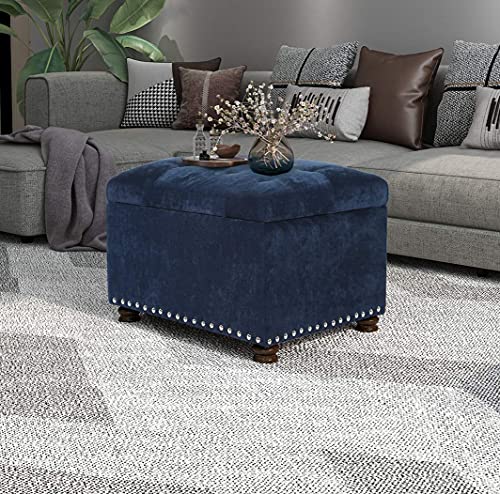 Image of Joveco 24 inch Ottoman with Storage for Living Room Rectangular Fabric Tufted Bench Footrest (Dark Blue)