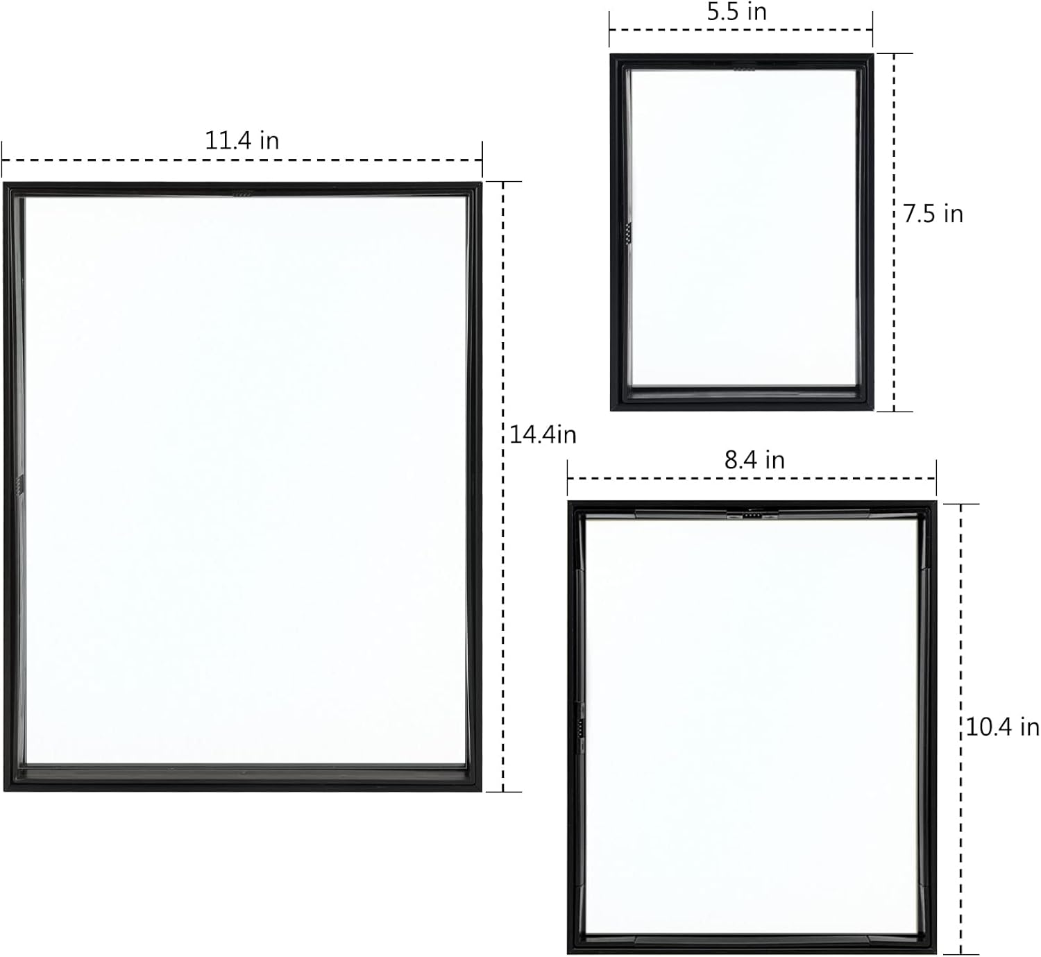 Golden State Art Black Floating Frame for One 14x11, Two 8x10, Four 5x7 Pictures, Clear Glass, Wall Decoration, 7 Pieces