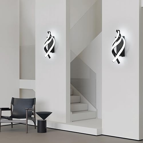 Miniatura 8 de AUA Aplique de pared LED, lámpara de pared moderna en espiral de 21 W, 6500 K, luz blanca fría de pared interior para dormitorio, sala de estar,