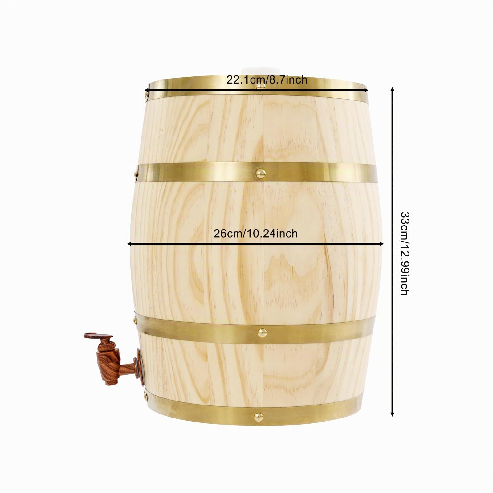 Distributeur de boissons, tonneau en bois de 10 l, avec robinet, tonneau de vin en pin pour le stockage du vin, du whisky