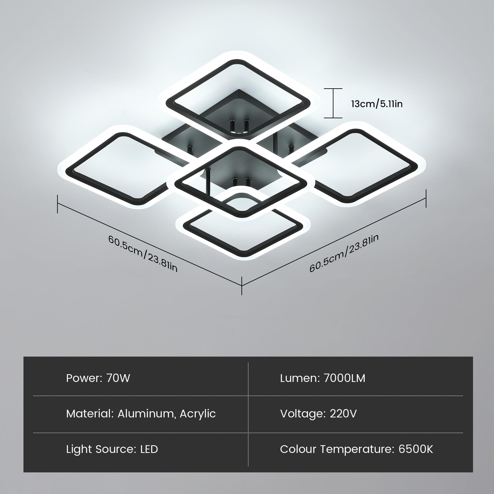 Comely LED Ceiling Lights, 61W 7000LM Black Ceiling Lamp LED Modern - Image 3