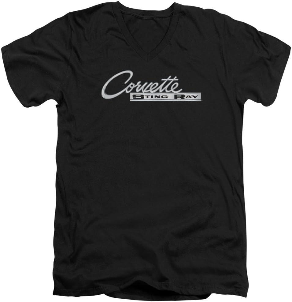 A&E Designs Mens Chevy T-Shirt Corvette Sting Ray Chrome Logo Slim Fit V-Neck Shirt