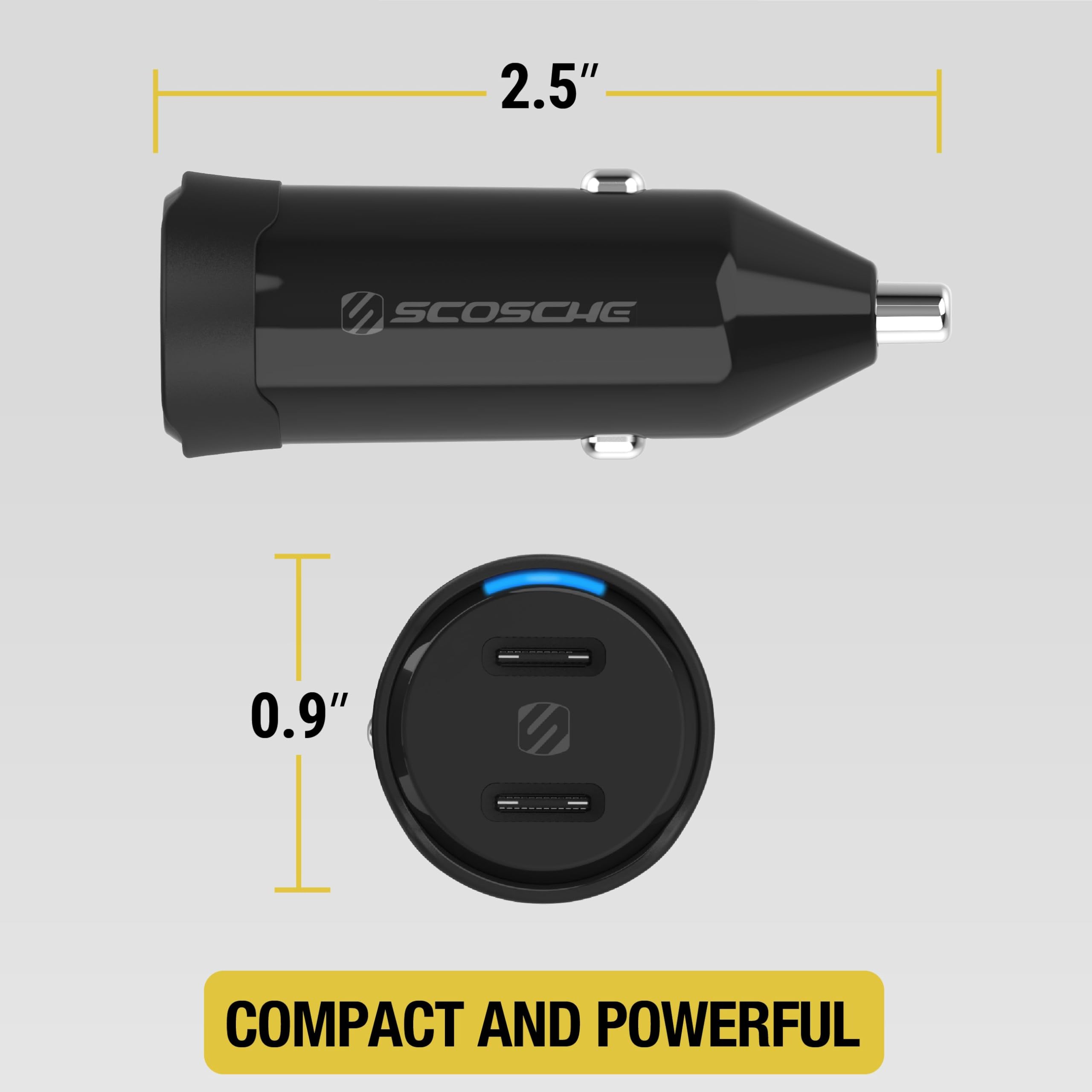 Amazon.com: Scosche CPDCC40M PowerVolt 40W Certified Dual Port USB-C Car  Charger, Flush Cigarette Lighter Adapter, Fast Charging Car Plug for 12V  Power Outlet Compatible with iPhone, Galaxy and All USB-C Devices :