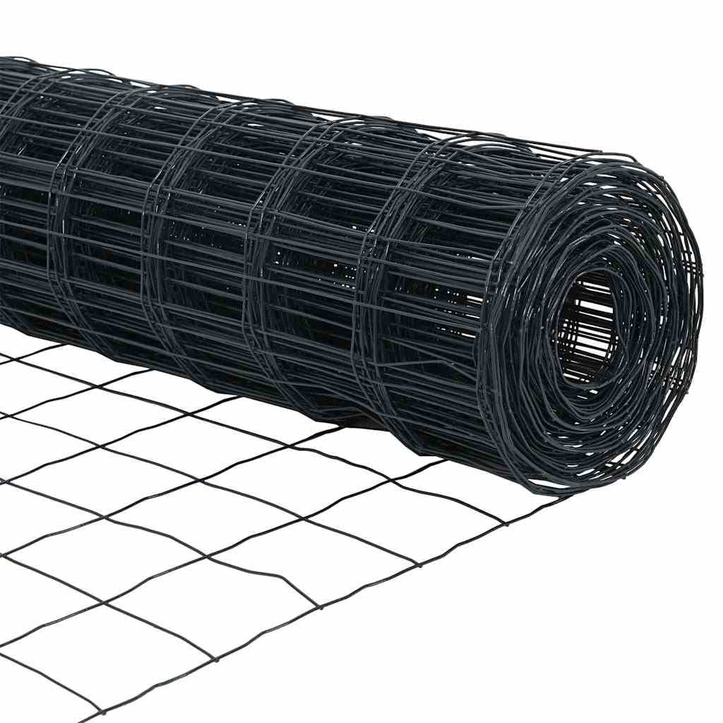 Ogrodzenie euro, szare, 0,6 x 25 m, żelazo powlekane PCW, wytrzymałe ogrodzenie ogrodowe do ogrodzenia ogrodu, bariery dla zwierząt, łatwy montaż, trwałe, odporne na warunki atmosferyczne