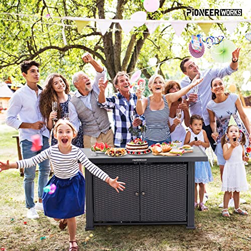 44" Propane Fire Pit Table, 50000BTU Rectangle Fire Table with Cover & Rain Cover, Sturdy Steel and Iron Fence Surface, CSA Safety Certified, Companion for Your Garden