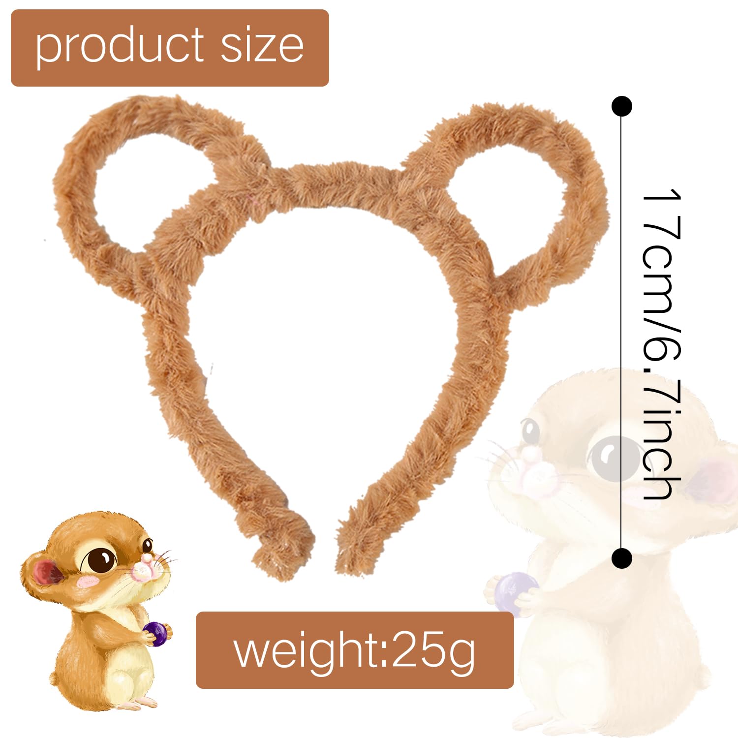 Nereds 10pcs Halloween Chipmunk Hairband Animal Ears Hairband Plush Bear Ears Headband for Party Dress Cosplay Party Animal Costumes - Image 2