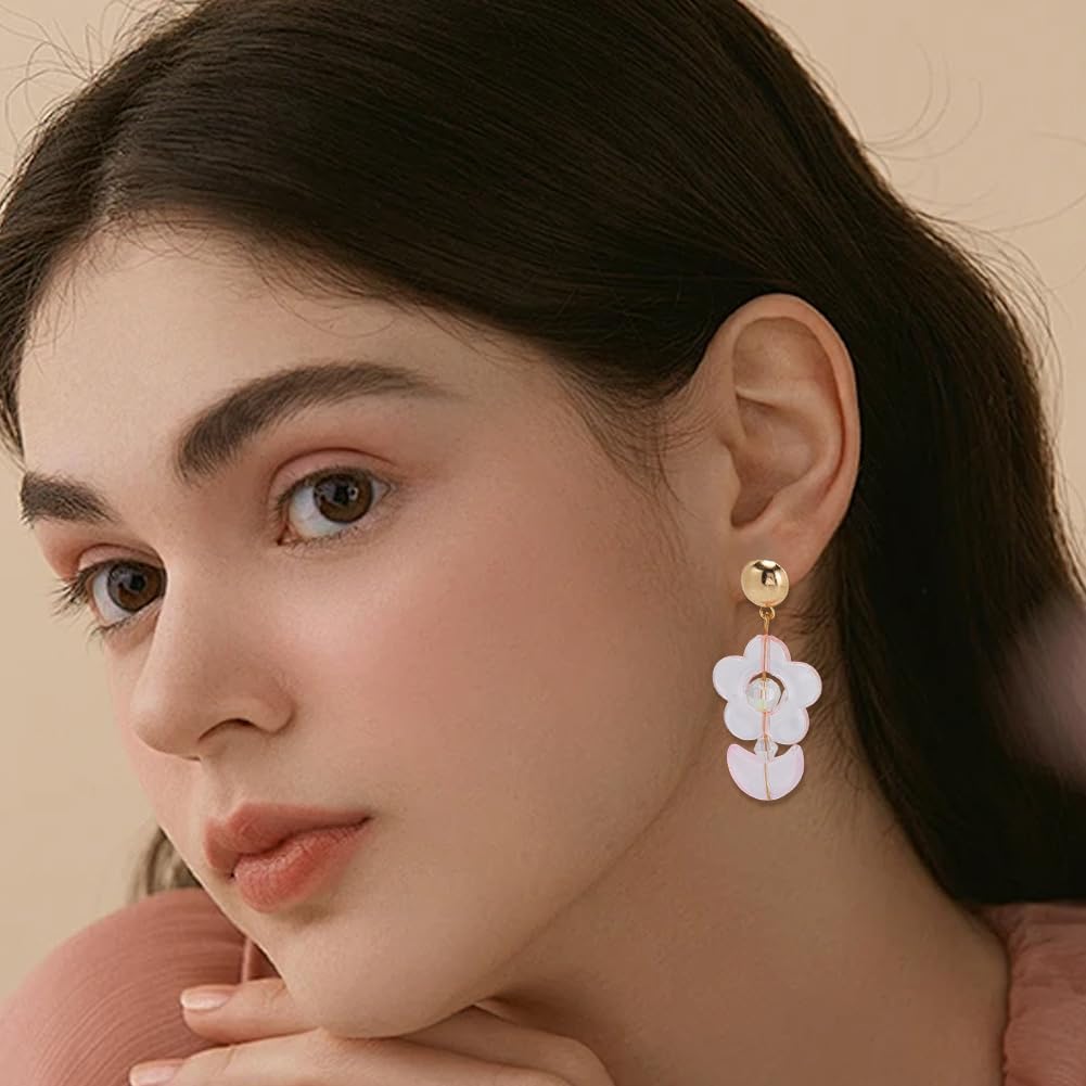 100Pcs Flower Bead Frame Transparent Acrylic Flower Beads Bulk Multicolor 2 Straight Holes Link Connector Loose Spacers for Bracelets Earrings Necklaces Keychains Jewelry Making Crafting - Image 6