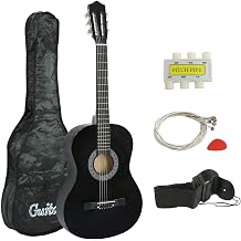 LEMY 38 inch Acoustic Guitar Beginner Set with Strap, Digital E-Tuner, Pick and Case for Right-handed Starters, Kids, Music Lovers Black