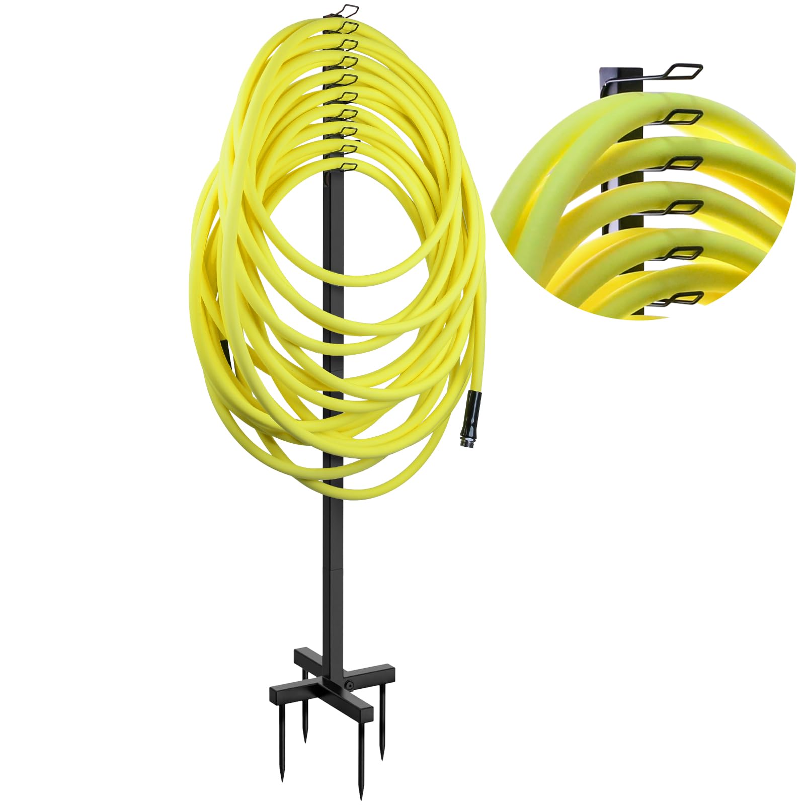 Keeswin Garden Hose Holder Stand, Detachable Metal Hose Reel, Free-Standing Water Hose Holder for Outdoor Yard?Tiered Hook Design Keep Hose Neatly Organized and Kink-Free