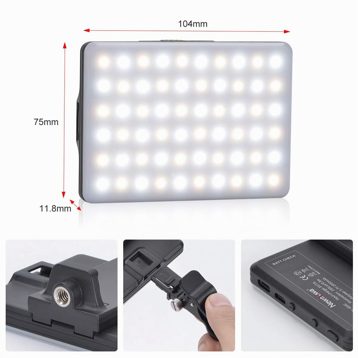 Newmowa LED 60 Professionale Luce video,Luce per Video Conferenza, 3200-5600K 3 modi luce regolati Luce portatile per Phone, iPhone, Android, iPad, Laptop