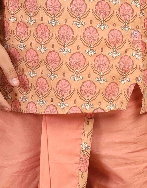Image of AJ DEZINES Kids Cotton Printed Dhoti Kurta Set For Boys | Fashionable Bandhani Print Kurta | Stylish Boys Kurta Set | Perfect For Festivals Wedding & Family Function Wear