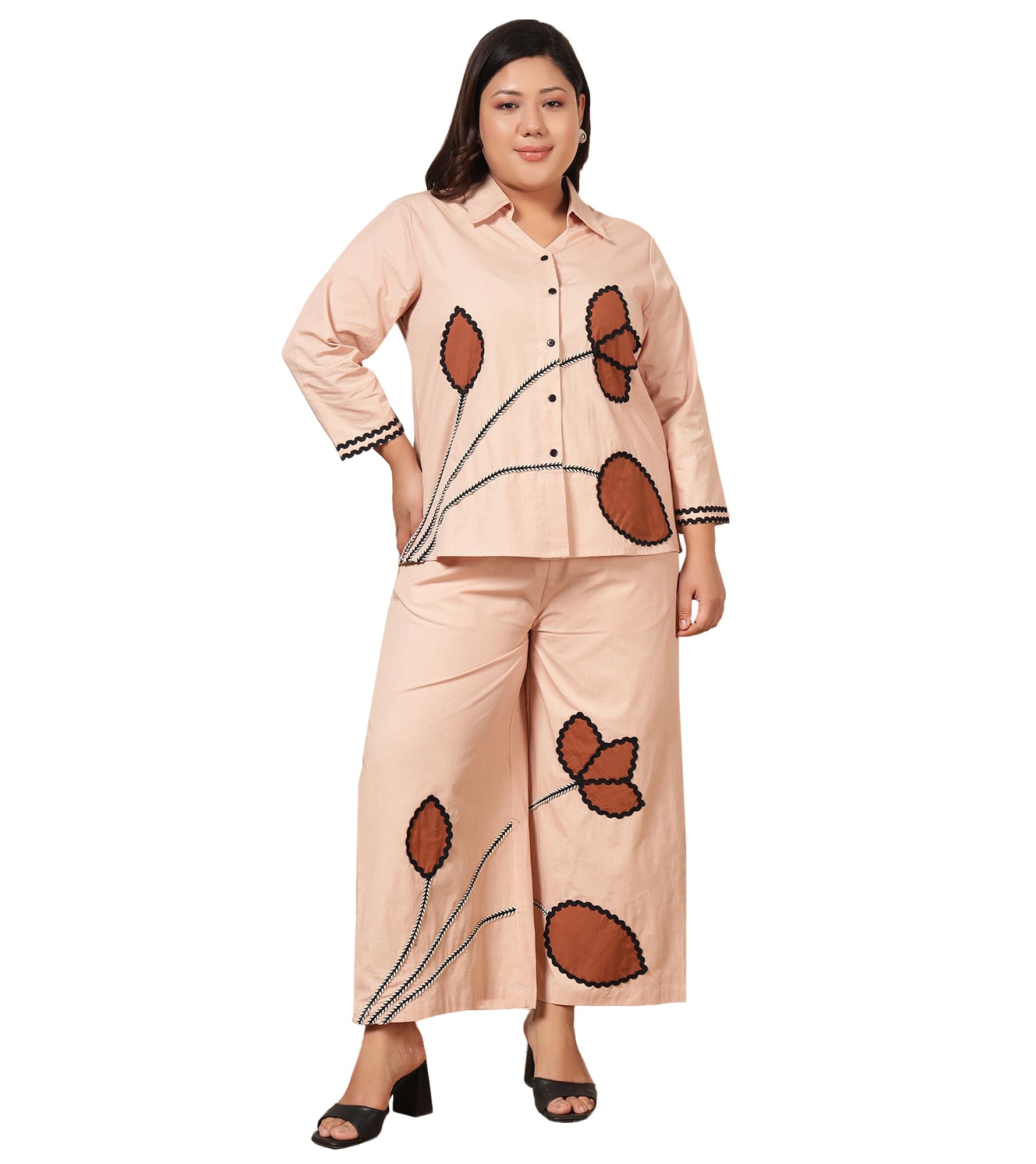 Women's Floral Ankle Length Shirt with Trouser|Shirt Collar|Cord Set for Women Cotton|Long Jumpsuits Western Dress for Women Stylish Two Piece Co ord Set|Party Casual Wear(Peach)