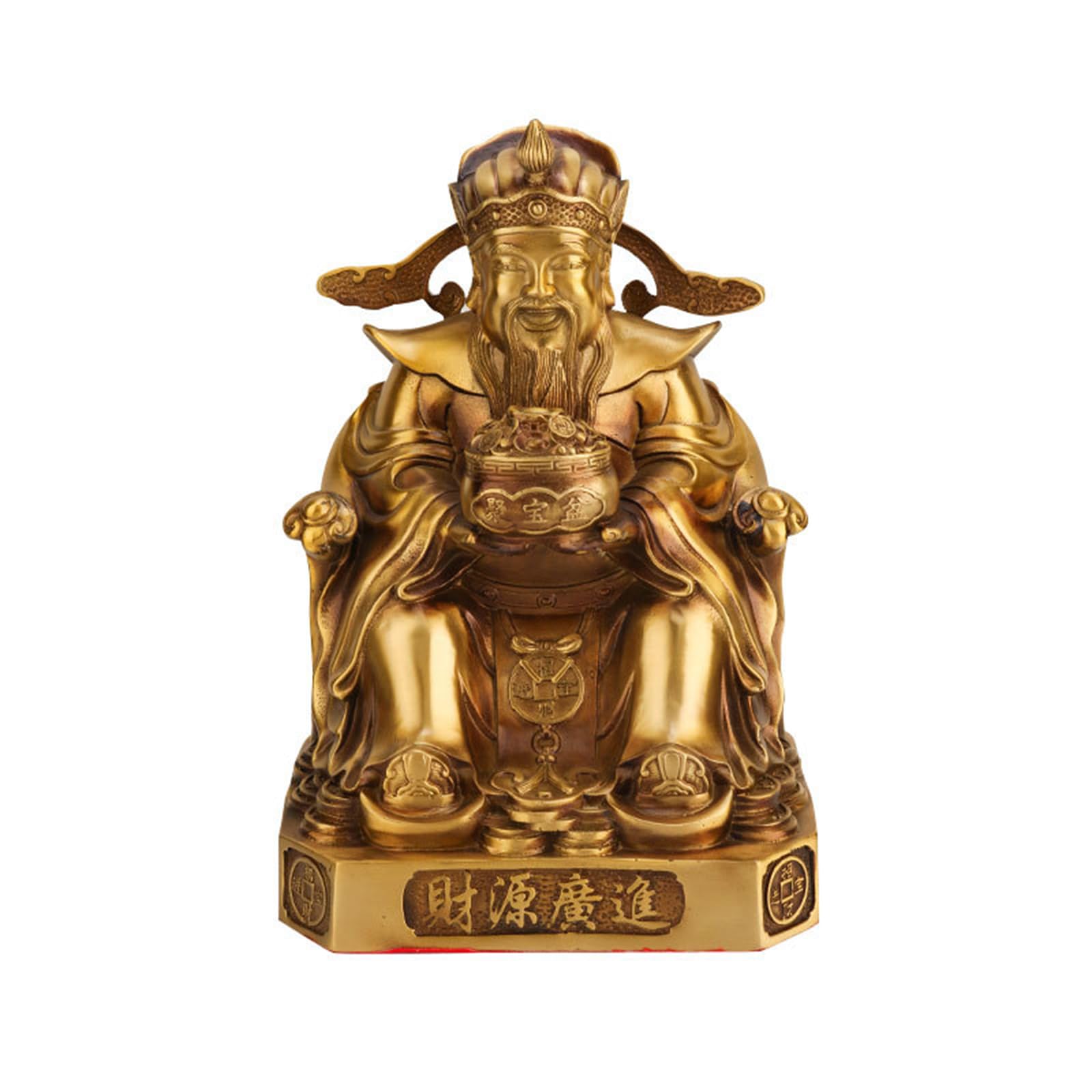 Hhhxkkuu Handmade Brass God of Wealth Statue with Treasure Basin Figurine