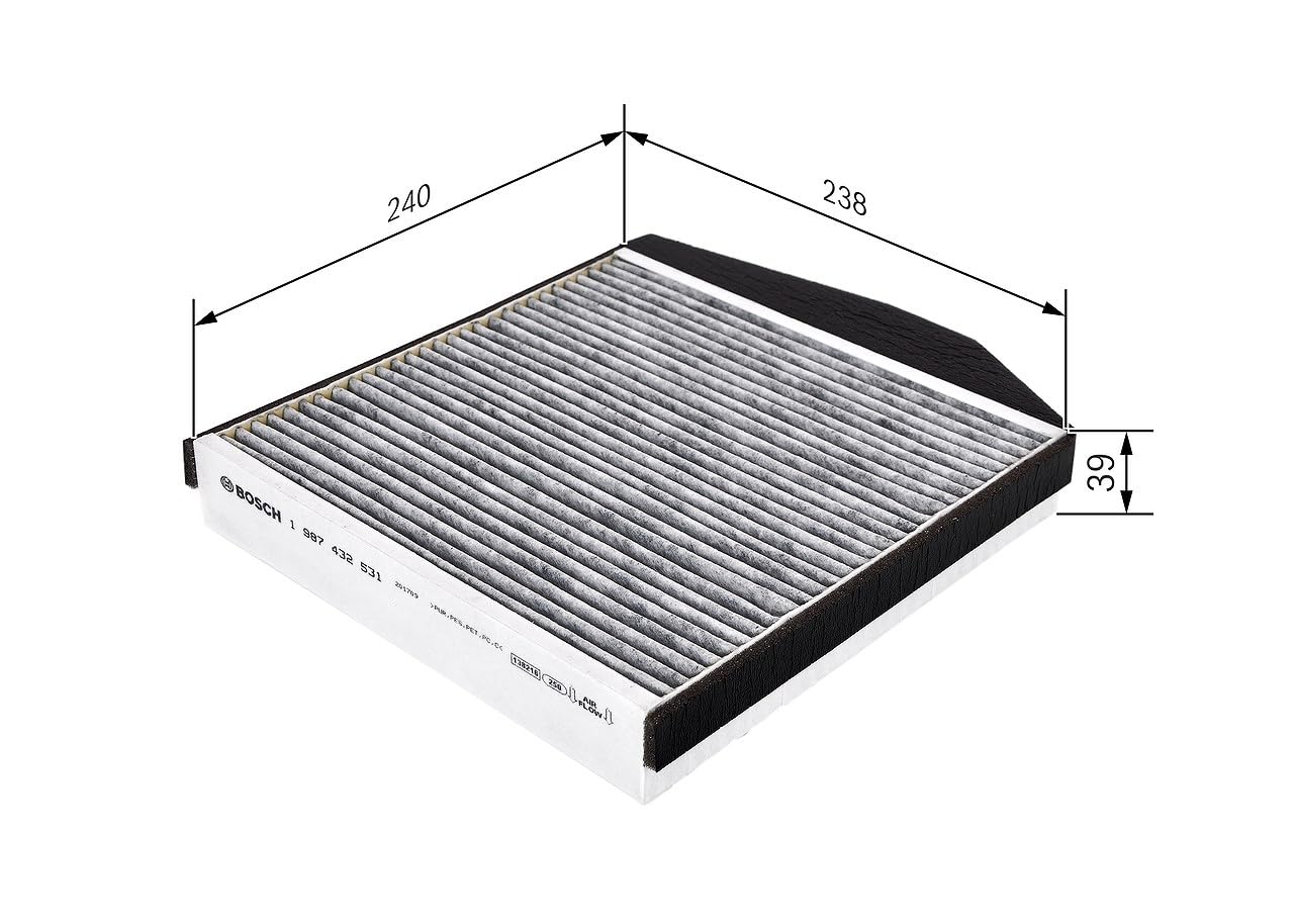 Bosch R2531 Filtre d'Habitacle à Charbon Actif de Remplacement - Contre les Mauvaises Odeurs, le Pollen et la Poussière pour un air plus pur à l’Intérieur du Véhicule